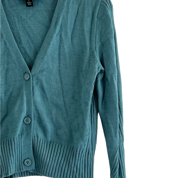 Broadway 38 | Mint green stretch fitted knit cardigan sweater size small - Picture 4 of 10